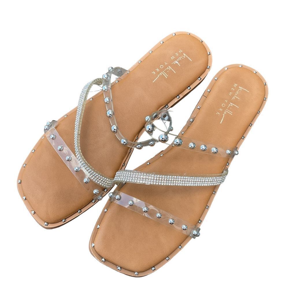 Nicole Miller New York Strappy Studded‎ Rhinestone Slip On Sandals Size 10 - Picture 3 of 9